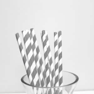 BLK/WHITE DIAGONAL STRIPES STRAWS 10PC