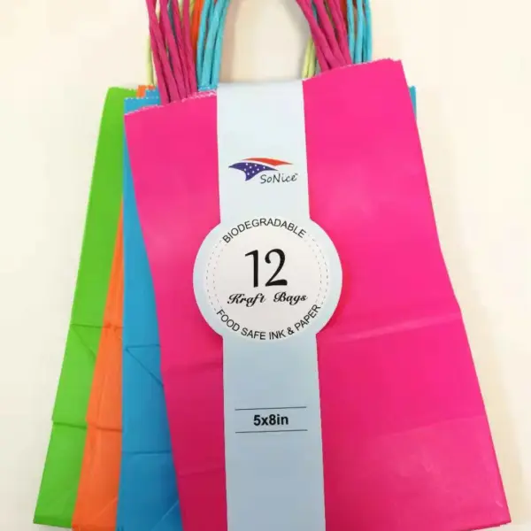 PAPER BAG W/HANDLE 12CT 8x10 NEON CLRS