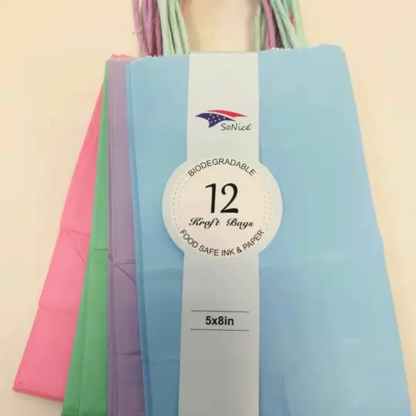 PAPER BAG W/HANDLE 12CT 8x10 PASTEL CLRS
