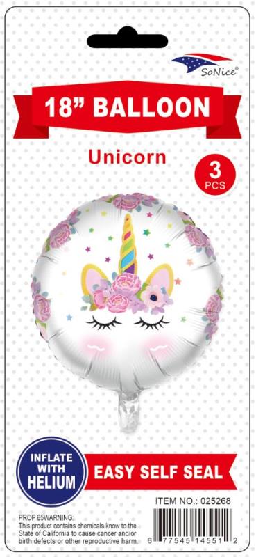 "18 ROUND BALLOON UNICORN 3 pcs